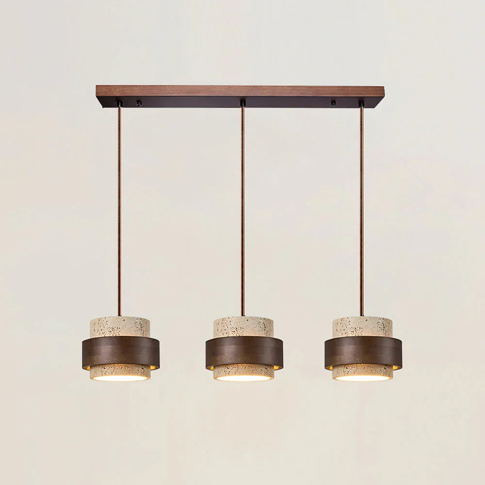 Travertine Stone Pendant Light With Walnut Accent | Novaro