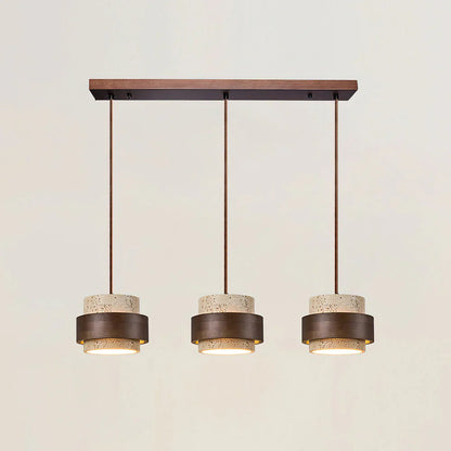 Travertine Stone Pendant Light With Walnut Accent | Novaro