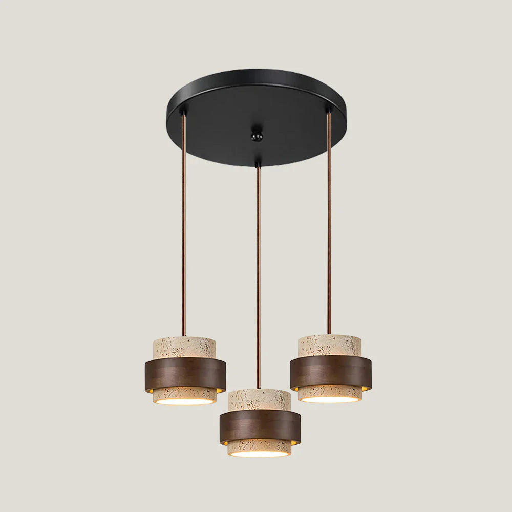 Travertine Stone Pendant Light With Walnut Accent | Novaro