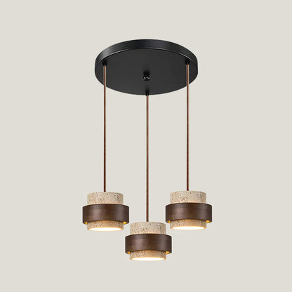 Travertine Stone Pendant Light With Walnut Accent | Novaro