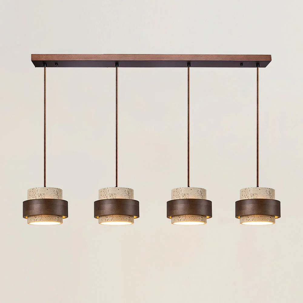 Travertine Stone Pendant Light With Walnut Accent | Novaro