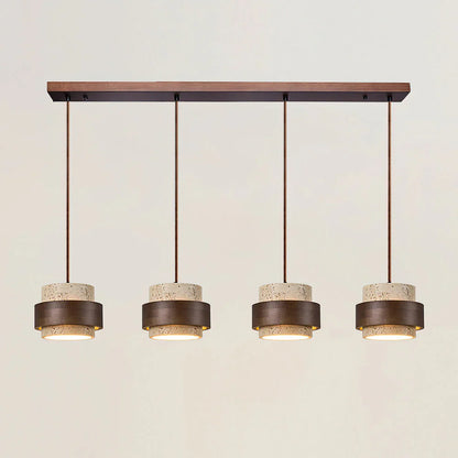 Travertine Stone Pendant Light With Walnut Accent | Novaro