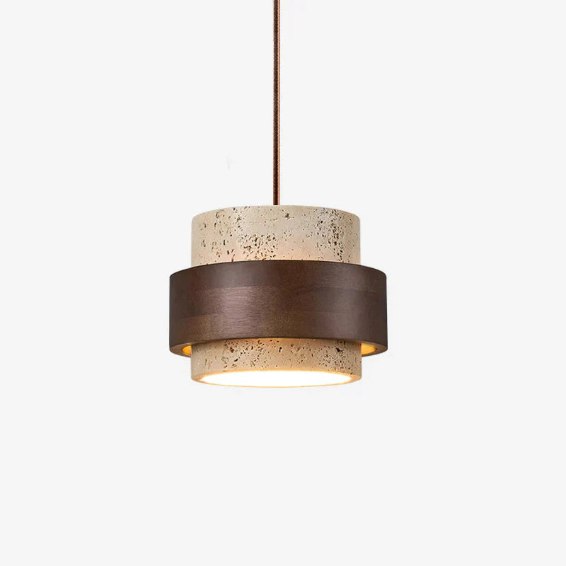 Travertine Stone Pendant Light With Walnut Accent | Novaro