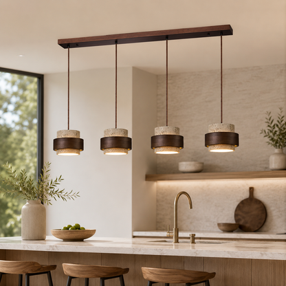 Travertine Stone Pendant Light With Walnut Accent | Novaro