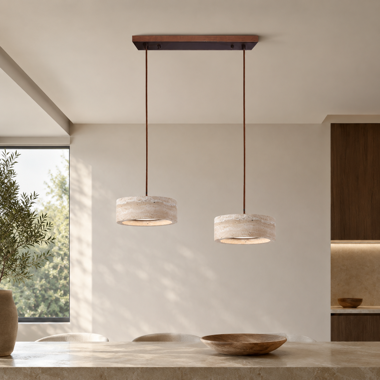 Travertine Stone Pendant Light in Wabi Sabi Style | Orynex
