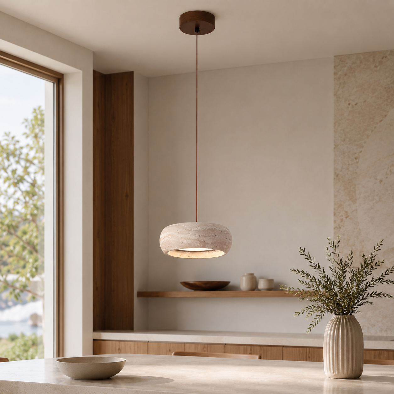 Travertine Stone Pendant Light in Wabi Sabi Style | Orynex