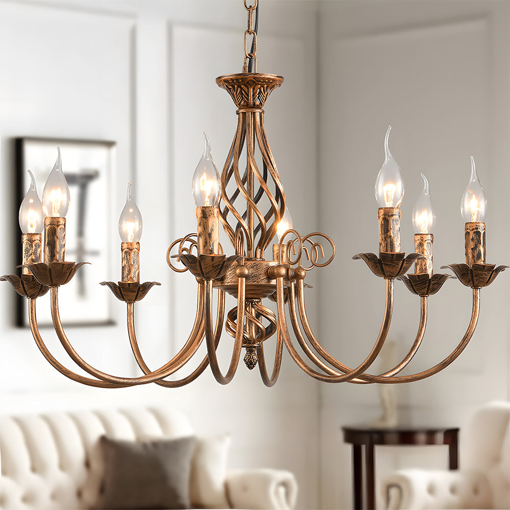 Vintage Bronze Iron Curved Dining Chandelier Pendant | Lumiron