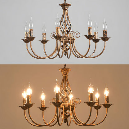 Vintage Bronze Iron Curved Dining Chandelier Pendant | Lumiron