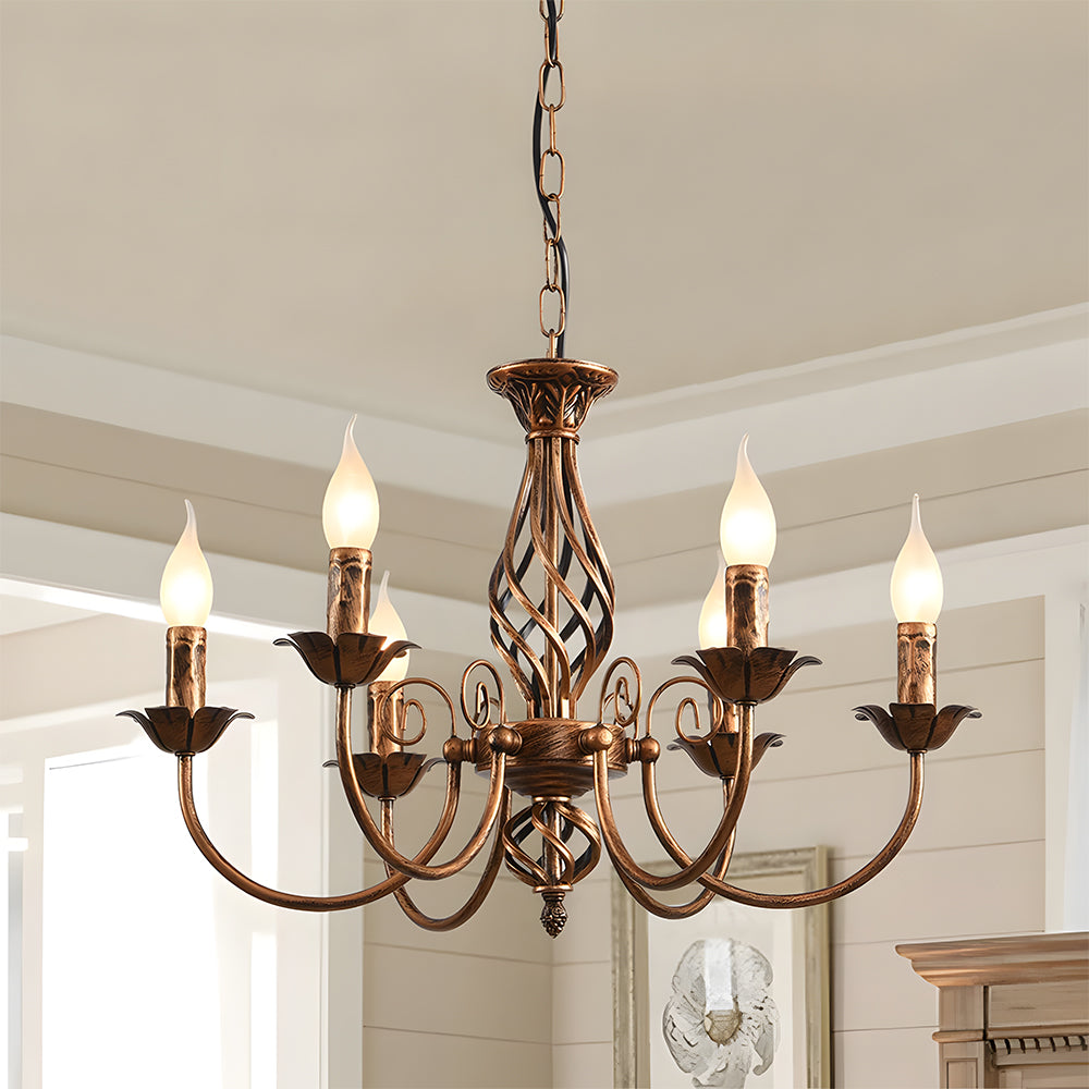 Vintage Bronze Iron Curved Dining Chandelier Pendant | Lumiron