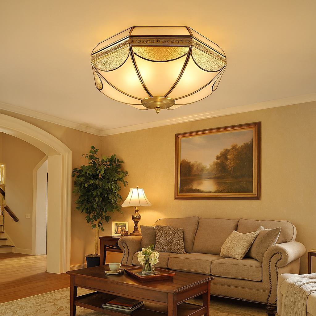 Vintage Colonial Flush Mount Glass Ceiling Light | Bravelle