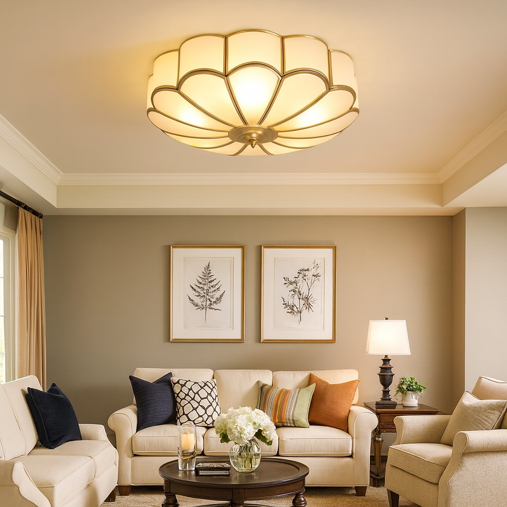 Vintage Frosted Glass Ceiling Light Brass Flush Mount | Velaro