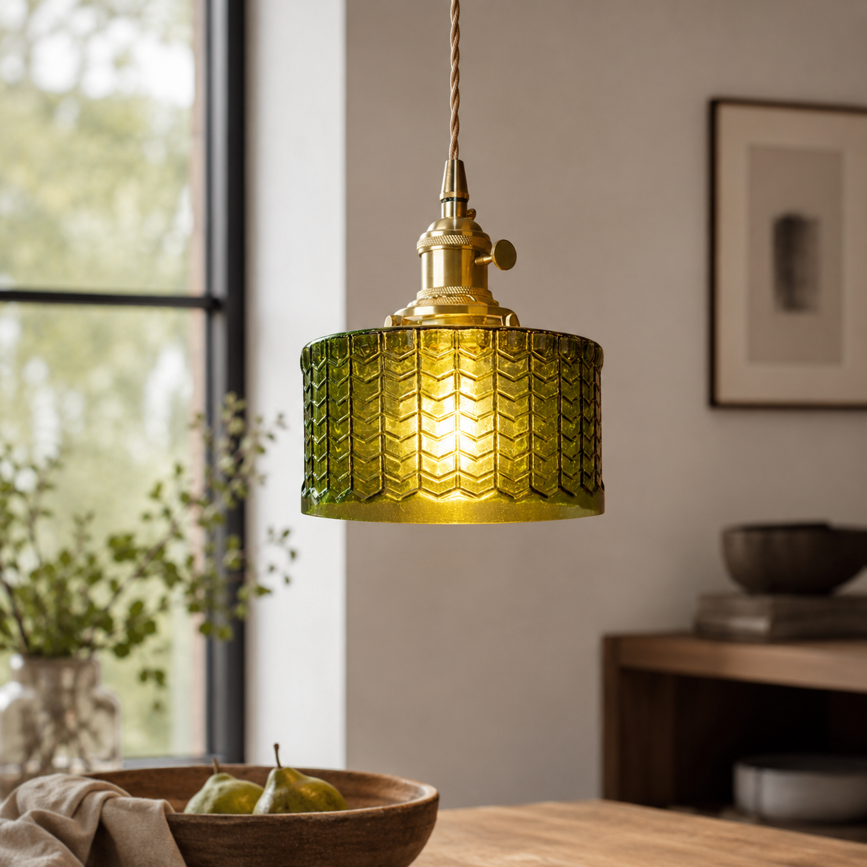 Vintage Glass Pendant Light With Polished Brass Finish | Galvix