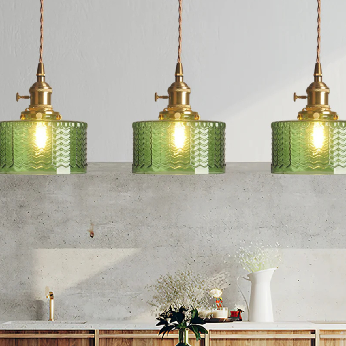 Vintage Glass Pendant Light With Polished Brass Finish | Galvix