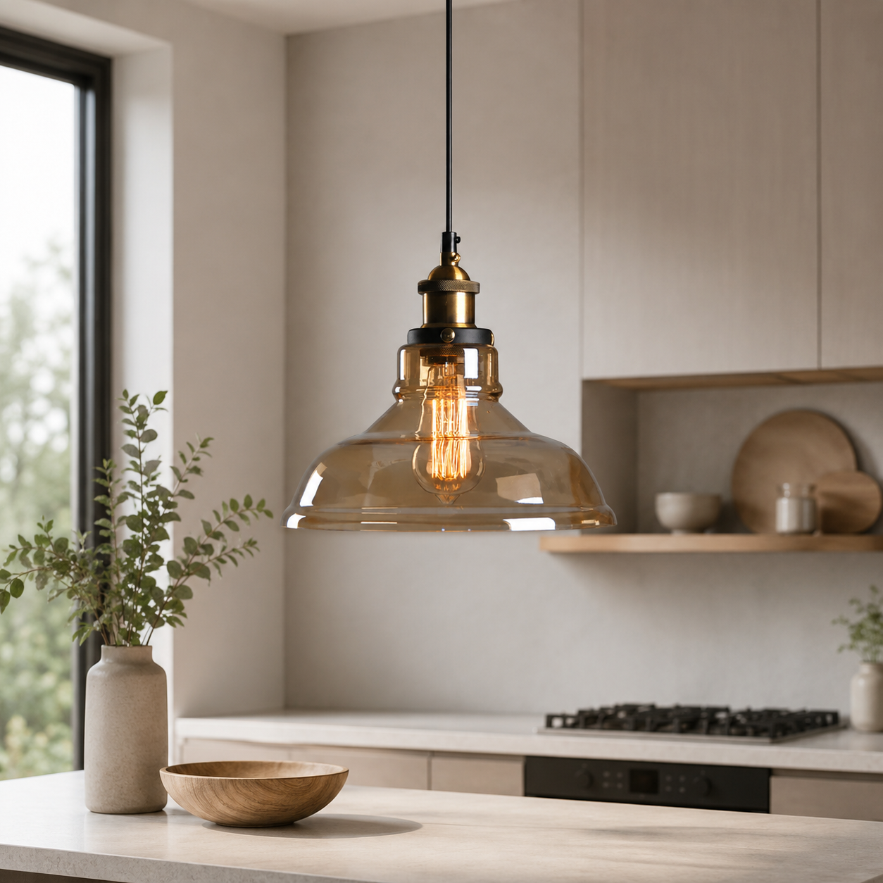 Vintage Glass Shade Pendant Light with Brass Socket | Varelix
