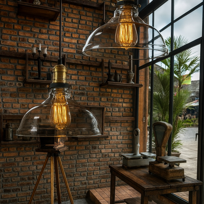 Vintage Glass Shade Pendant Light with Brass Socket | Varelix