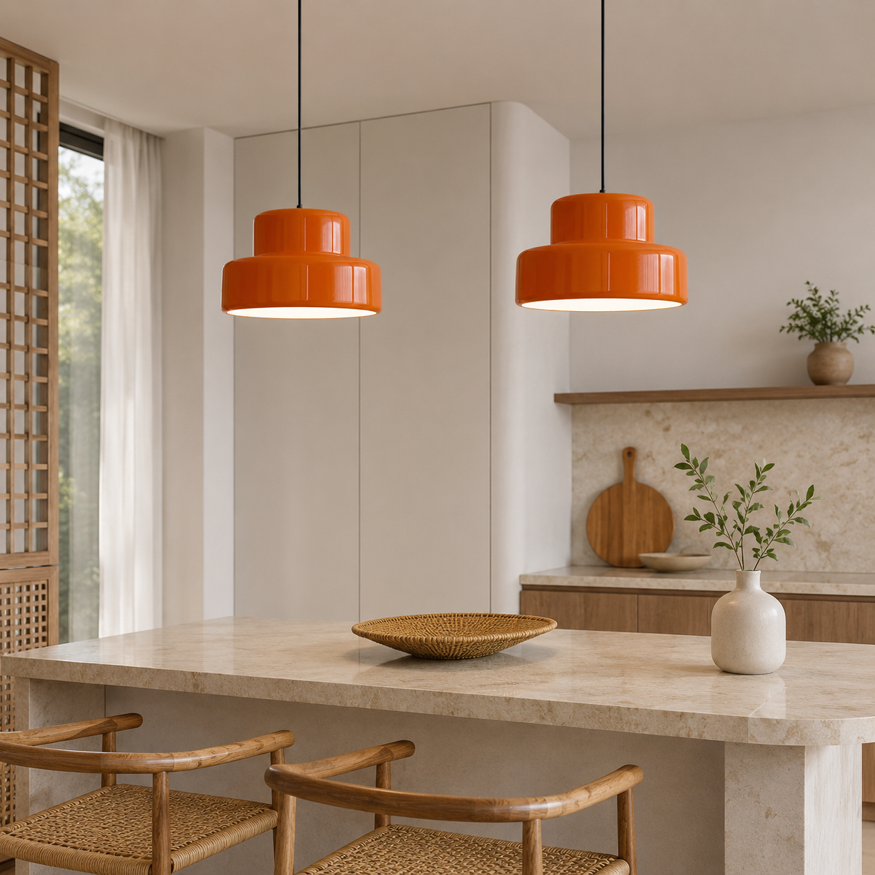 Vintage Orange Pendant Light With Bauhaus Iron Design | Sorvian