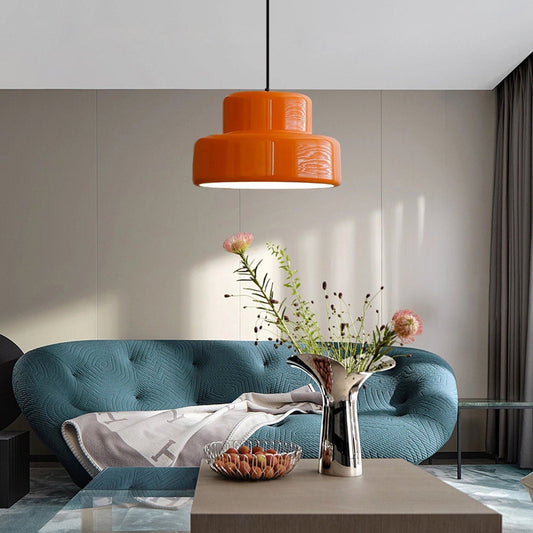 Vintage Orange Pendant Light With Bauhaus Iron Design | Sorvian