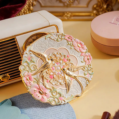 Vintage Vanity Mirror with Floral Pocket Design