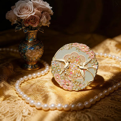 Vintage Vanity Mirror with Floral Pocket Design