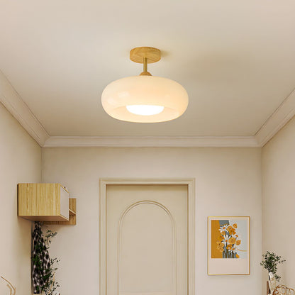 Vintage Wood Glass Drum Ceiling Light Fixture | Lumeris