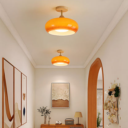 Vintage Wood Glass Drum Ceiling Light Fixture | Lumeris