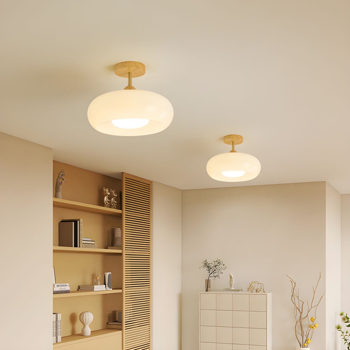 Vintage Wood Glass Drum Ceiling Light Fixture | Lumeris