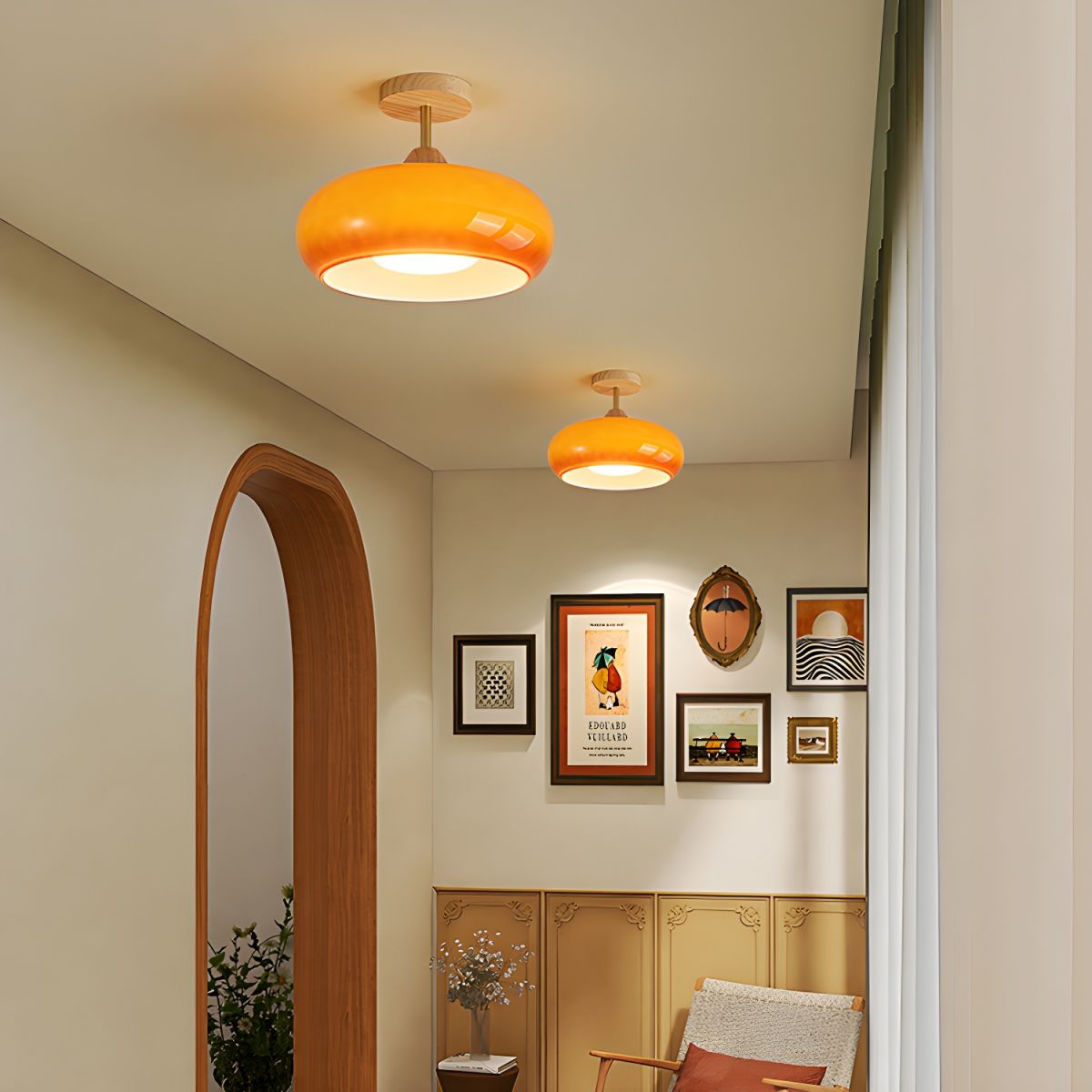 Vintage Wood Glass Drum Ceiling Light Fixture | Lumeris