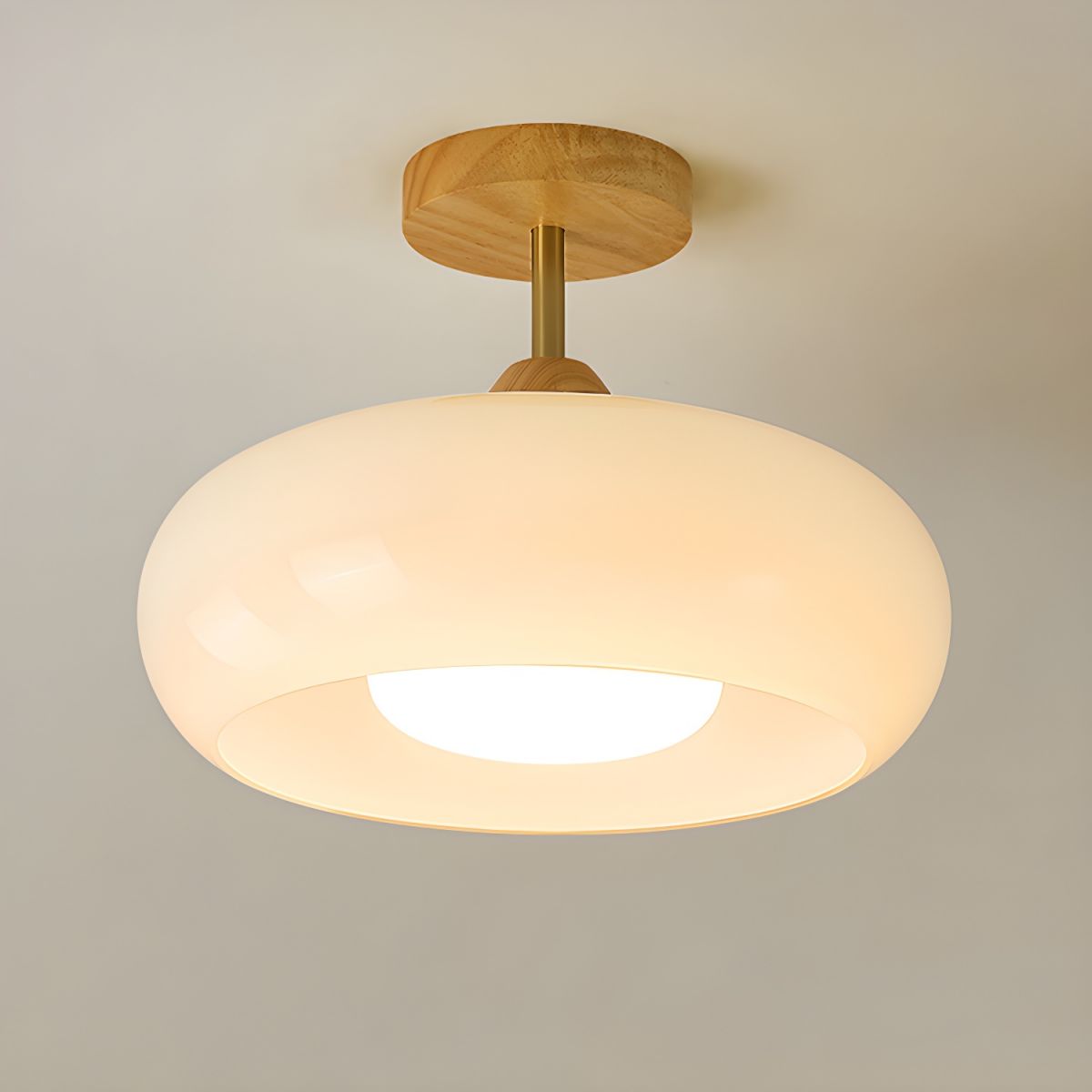 Vintage Wood Glass Drum Ceiling Light Fixture | Lumeris