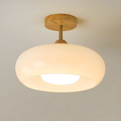 Vintage Wood Glass Drum Ceiling Light Fixture | Lumeris