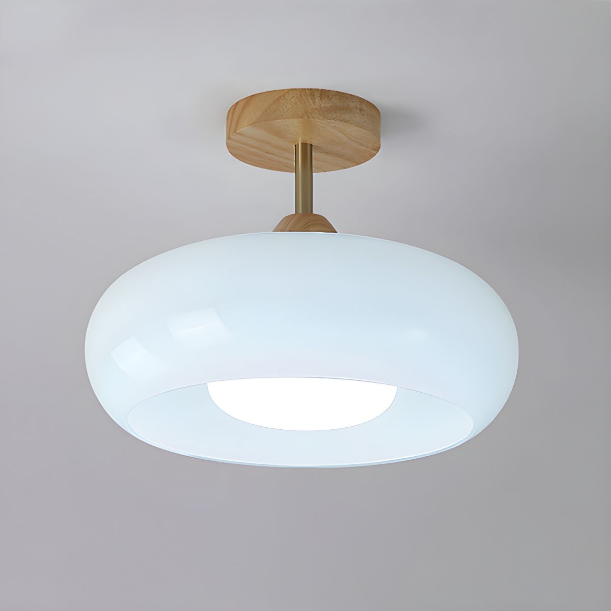 Vintage Wood Glass Drum Ceiling Light Fixture | Lumeris