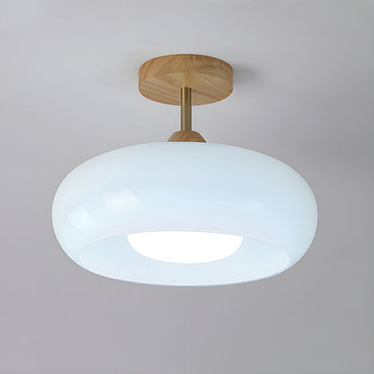 Vintage Wood Glass Drum Ceiling Light Fixture | Lumeris
