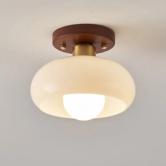 Vintage Wood Glass Semi Flush Ceiling Light Fixture | Lumvane