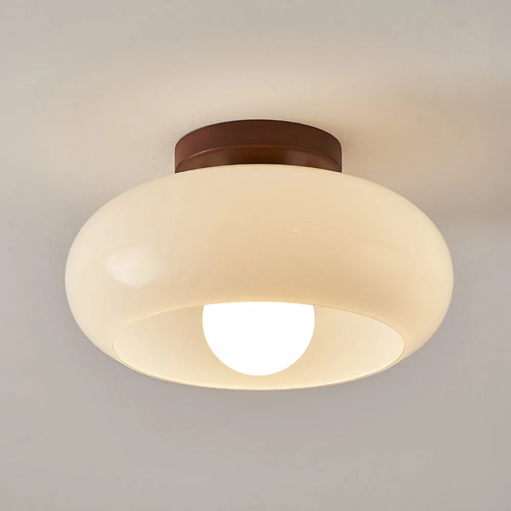 Vintage Wood Glass Semi Flush Ceiling Light Fixture | Lumvane