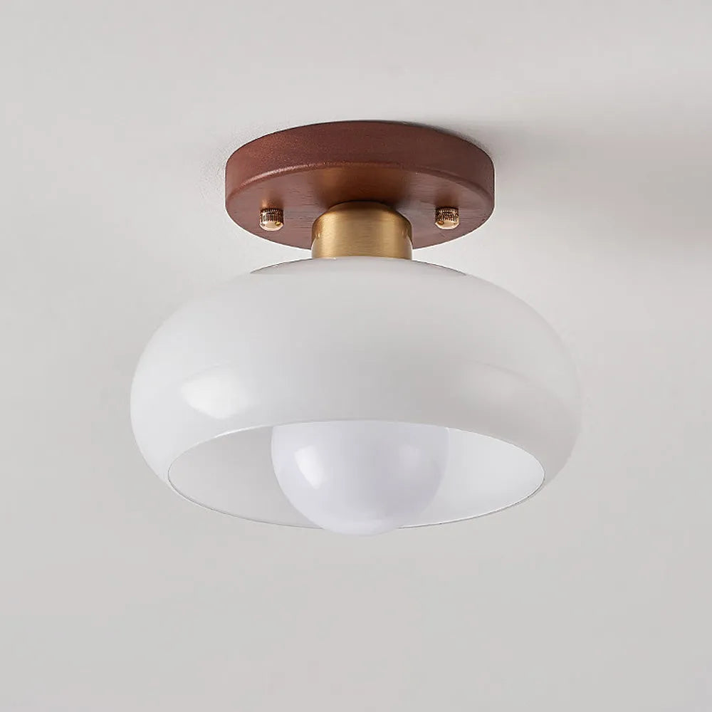 Vintage Wood Glass Semi Flush Ceiling Light Fixture | Lumvane