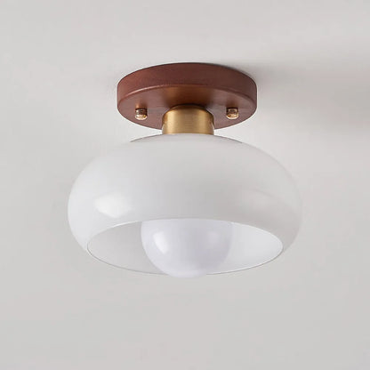 Vintage Wood Glass Semi Flush Ceiling Light Fixture | Lumvane