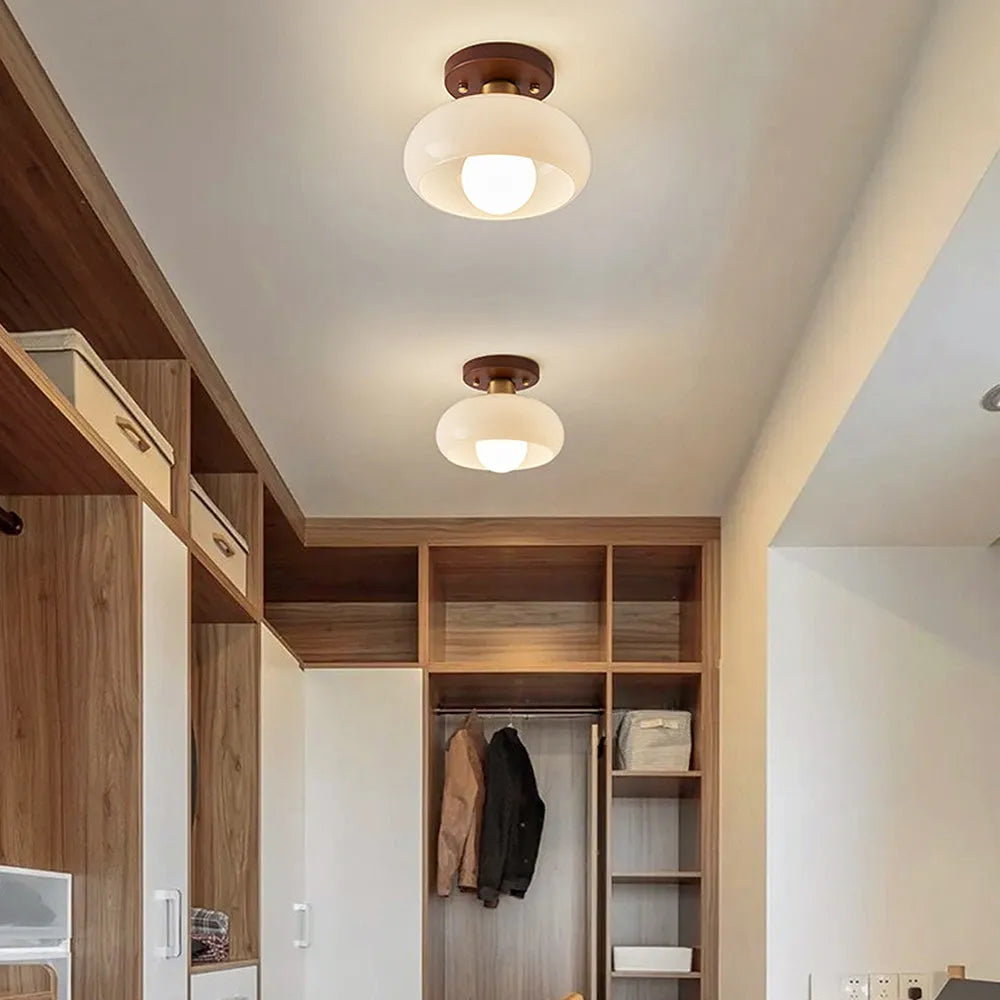 Vintage Wood Glass Semi Flush Ceiling Light Fixture | Lumvane
