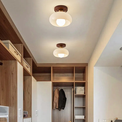 Vintage Wood Glass Semi Flush Ceiling Light Fixture | Lumvane