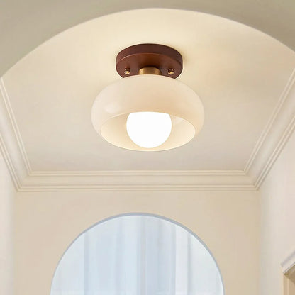 Vintage Wood Glass Semi Flush Ceiling Light Fixture | Lumvane