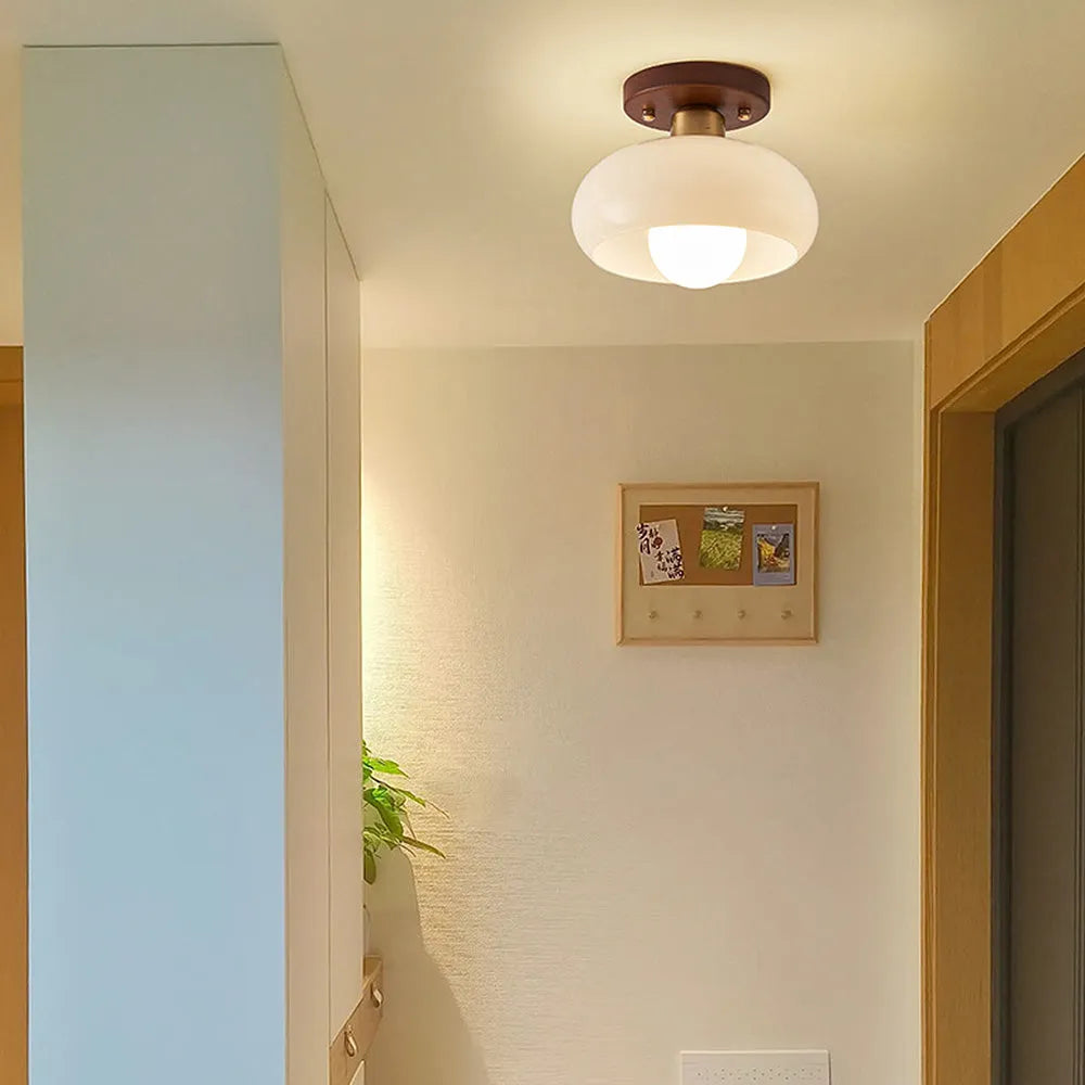 Vintage Wood Glass Semi Flush Ceiling Light Fixture | Lumvane
