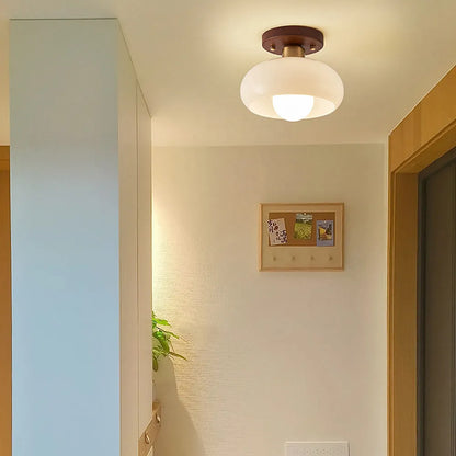 Vintage Wood Glass Semi Flush Ceiling Light Fixture | Lumvane