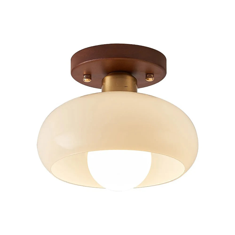 Vintage Wood Glass Semi Flush Ceiling Light Fixture | Lumvane