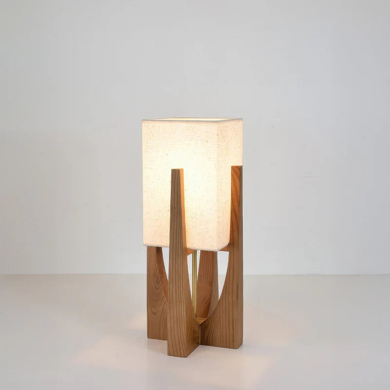 Wabi Sabi Fabric Shade Floor Lamp With Wooden Base | Mirevia