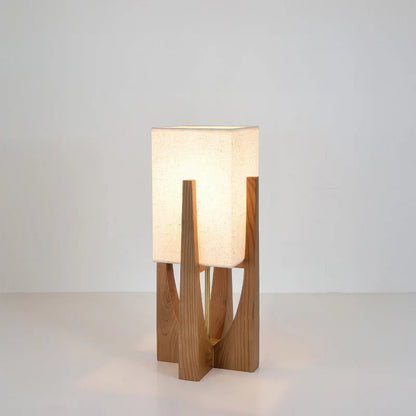 Wabi Sabi Fabric Shade Floor Lamp With Wooden Base | Mirevia