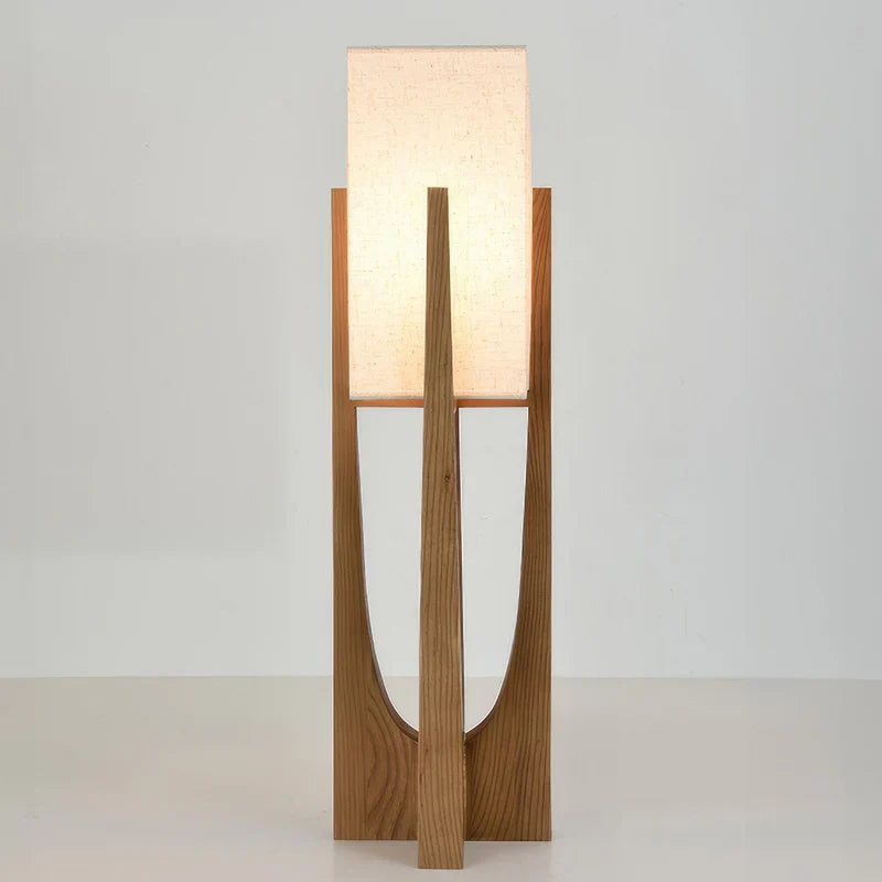 Wabi Sabi Fabric Shade Floor Lamp With Wooden Base | Mirevia