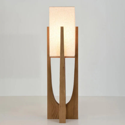 Wabi Sabi Fabric Shade Floor Lamp With Wooden Base | Mirevia