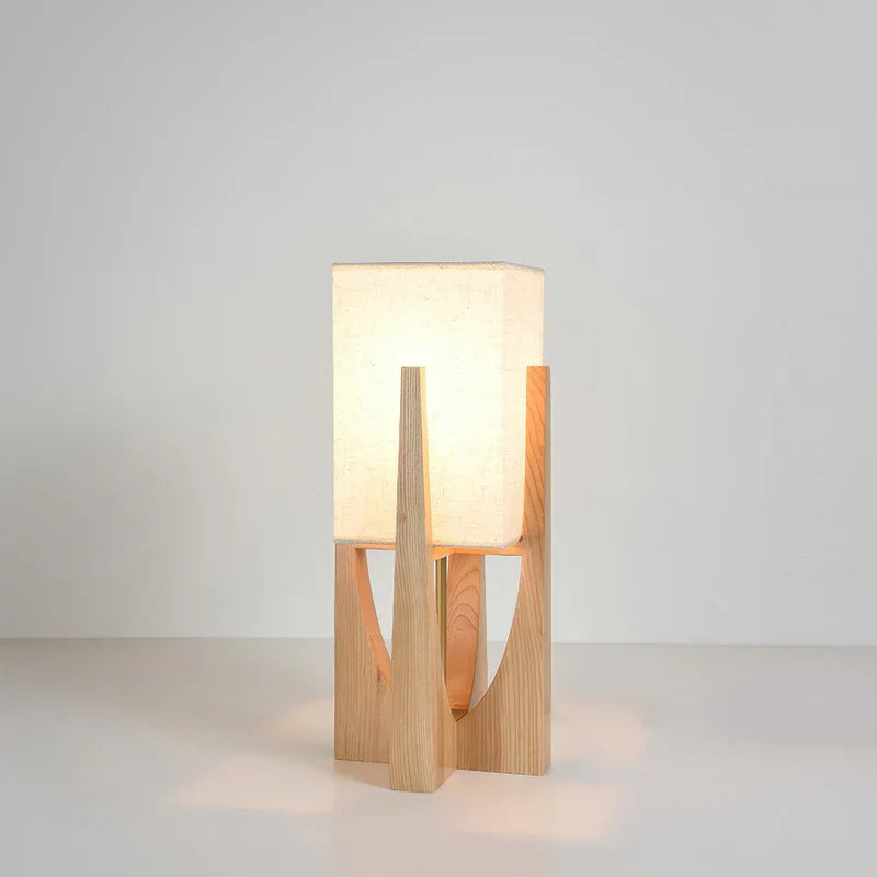 Wabi Sabi Fabric Shade Floor Lamp With Wooden Base | Mirevia