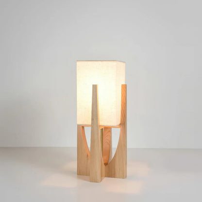 Wabi Sabi Fabric Shade Floor Lamp With Wooden Base | Mirevia