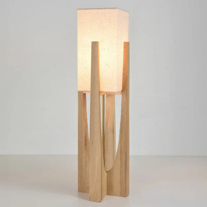 Wabi Sabi Fabric Shade Floor Lamp With Wooden Base | Mirevia