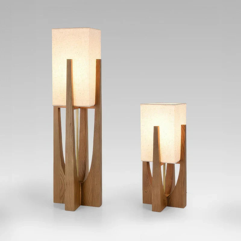 Wabi Sabi Fabric Shade Floor Lamp With Wooden Base | Mirevia