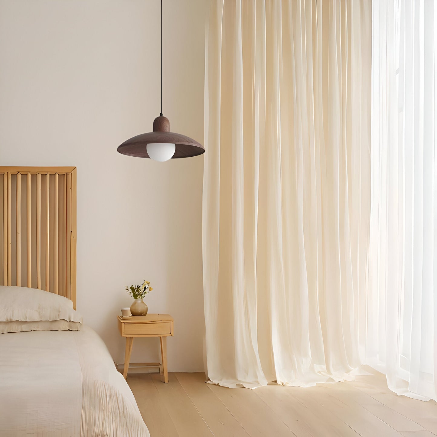 Wabi Sabi Iron Pendant Light With Walnut Wood Finish | Aurevon